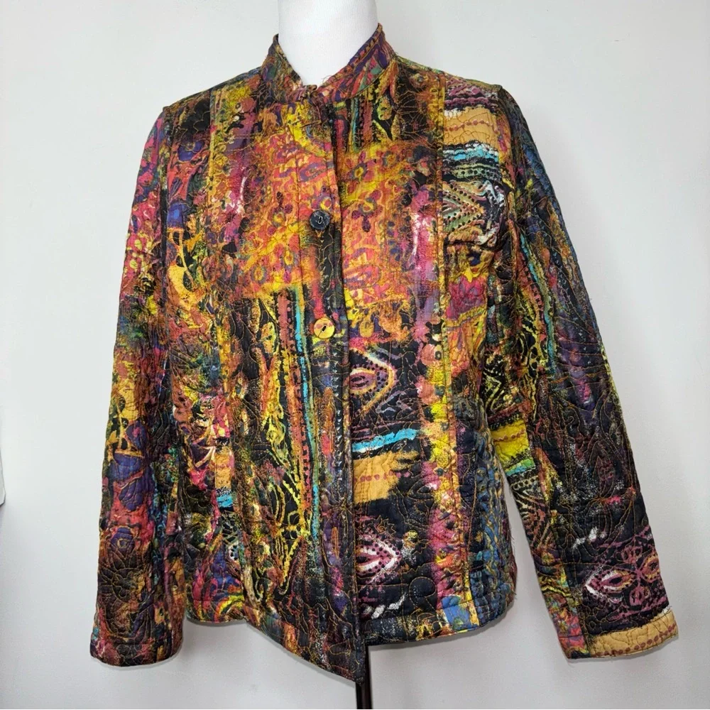 Chadwicks Reversible Jacket Women 12 Quilted Art to Wear Textured Print Colorful - Picture 5 of 16